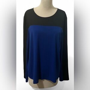 Calvin Klein Black and Blue Long Sleeve Blouse with Zipper Adjustment Size M